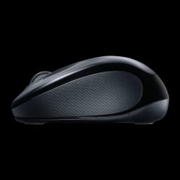 Logitech Ratón M325s Inalámbrico gris oscuro, vista lateral: textura cuadriculada del panel superior y perfil ergonómico