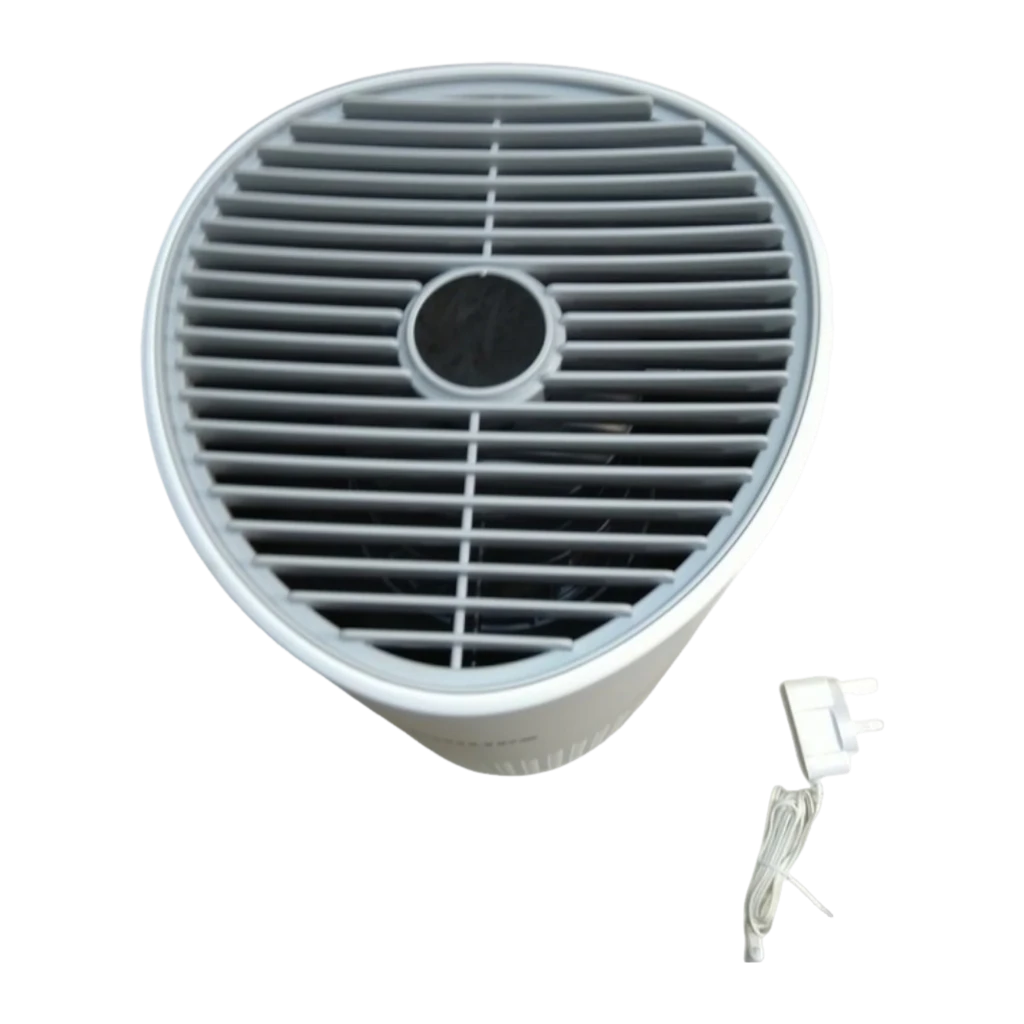Philips Purificador Série 600 AC0651 Branco, vista frontal: grelha inferior triangular, painel superior cinza e botão azul - Item2