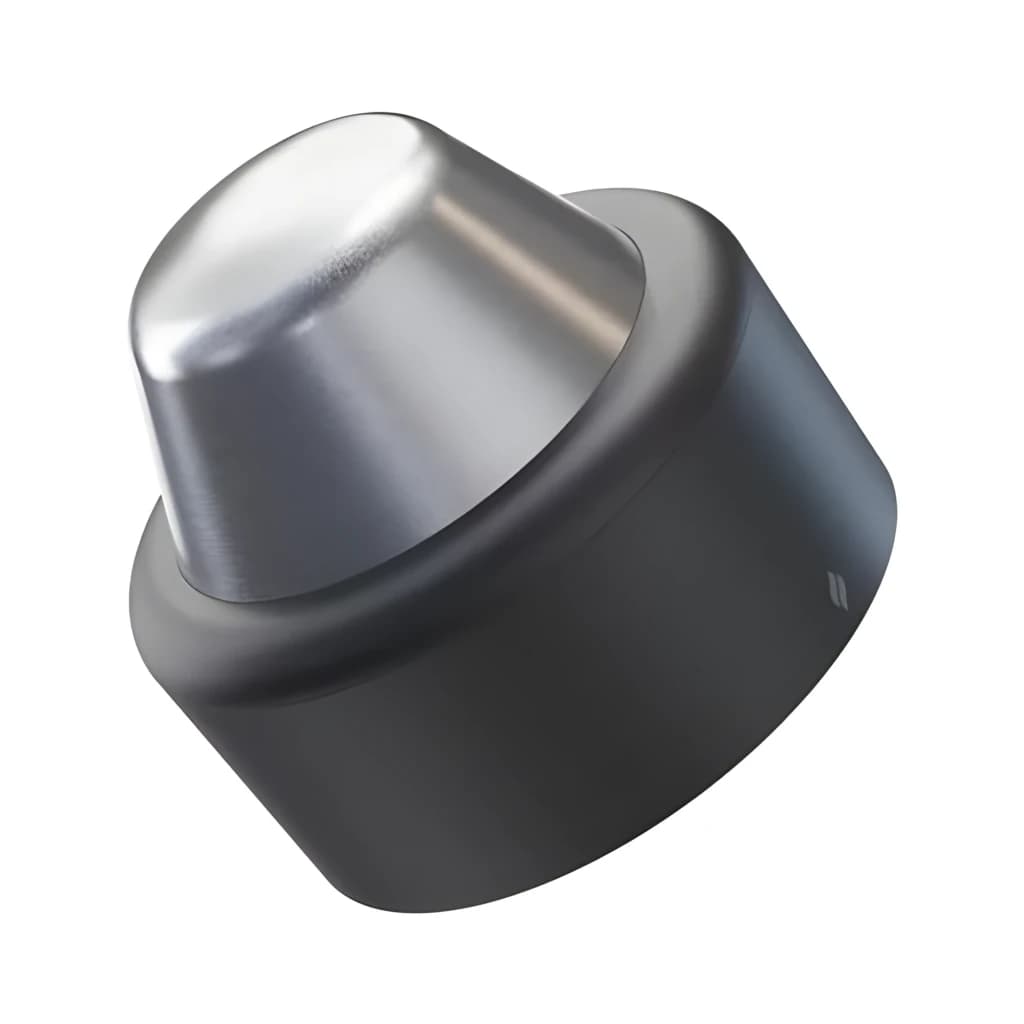 Therabody TheraFace Hot & Cold Ring Noir, vue supérieure en angle: tête métallique argentée sur corps cylindrique noir mat