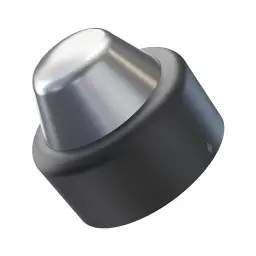Therabody TheraFace Hot & Cold Ring Noir, vue supérieure en angle: tête métallique argentée sur corps cylindrique noir mat