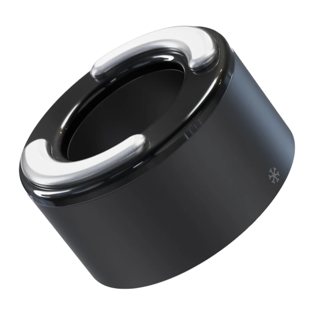 Therabody TheraFace Hot & Cold Ring preto, vista comparativa: anel frio prateado mate ao lado do anel quente preto brilhante - Item1