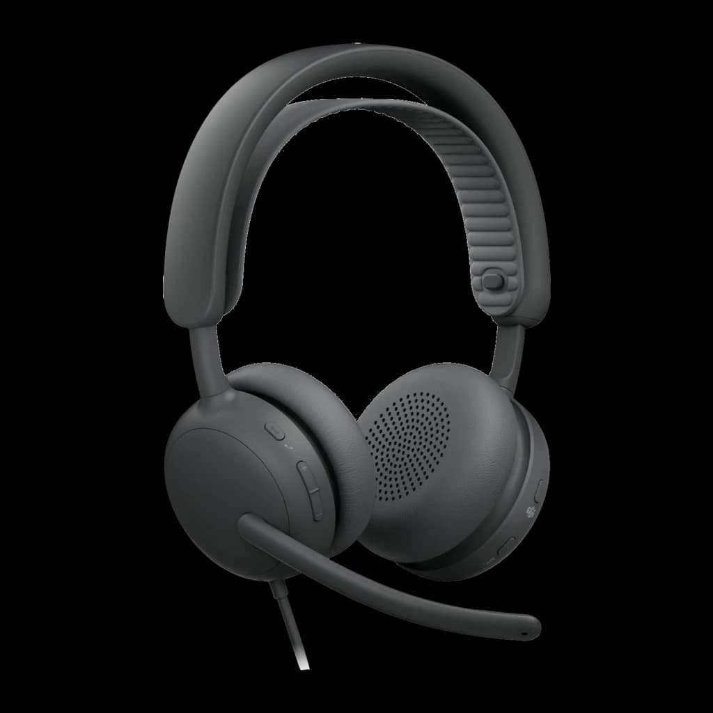 Logitech Headset Zone Wired 2 for Business Grafite, vista em ângulo: cápsula direita com grelha de altifalante visível e