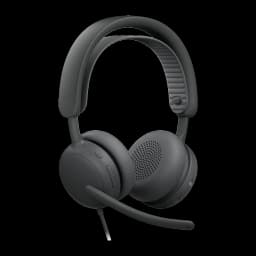 Logitech Headset Zone Wired 2 for Business Grafite, vista em ângulo: cápsula direita com grelha de altifalante visível e