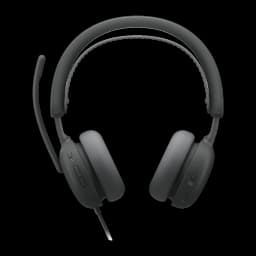 Logitech Headset Zone Wired 2 for Business Grafite, vista frontal: headset cinza com microfone boom esquerdo e controlos na