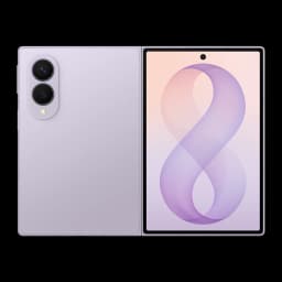 Samsung Galaxy Z Fold8 5G 256GB roxo, vista frontal e traseira: dobrável aberto, módulo de câmeras oval e ecrã interior