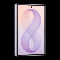 Samsung Galaxy Z Fold8 5G 256GB Lavanda, vista frontal em ângulo: ecrã exterior aberto com fundo degradê roxo e câmara
