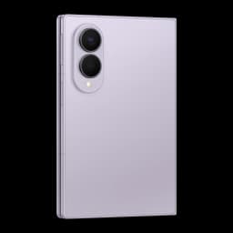 Samsung Galaxy Z Fold8 256GB roxo, vista traseira em ângulo: módulo de câmeras oval com 2 lentes e flash, corpo dobrado