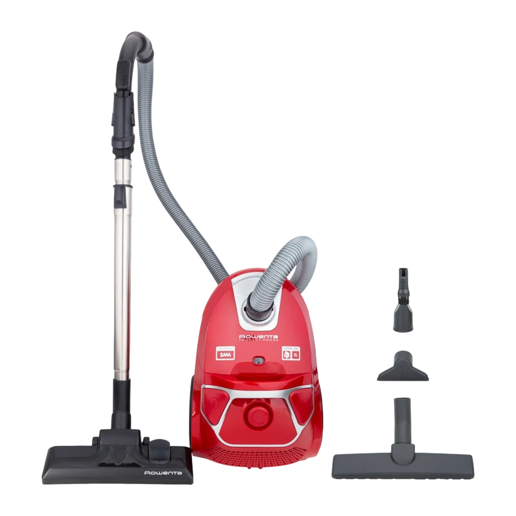 Rowenta Compact Power Parkett RO3953 Rouge, kit complet vue latérale: aspirateur avec tube télescopique, flexible, brosse - Ítem1