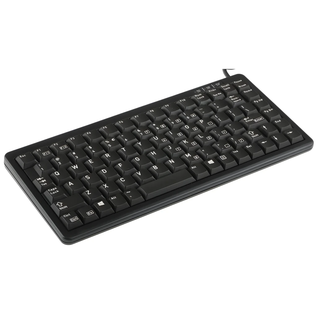 Cherry Compact Keyboard Combo USB PS/2 QWERTY ES noir, vue de dessus: disposition complète des touches et câble en coin droit - Ítem2