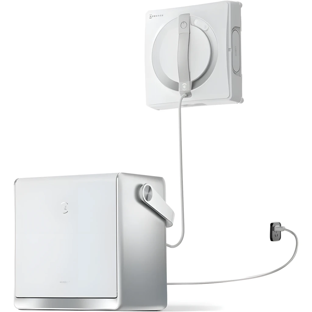 Ecovacs Winbot W2S Omni blanc, kit vue latérale: station de base et robot lave-vitres de face avec pad circulaire argenté - Ítem5