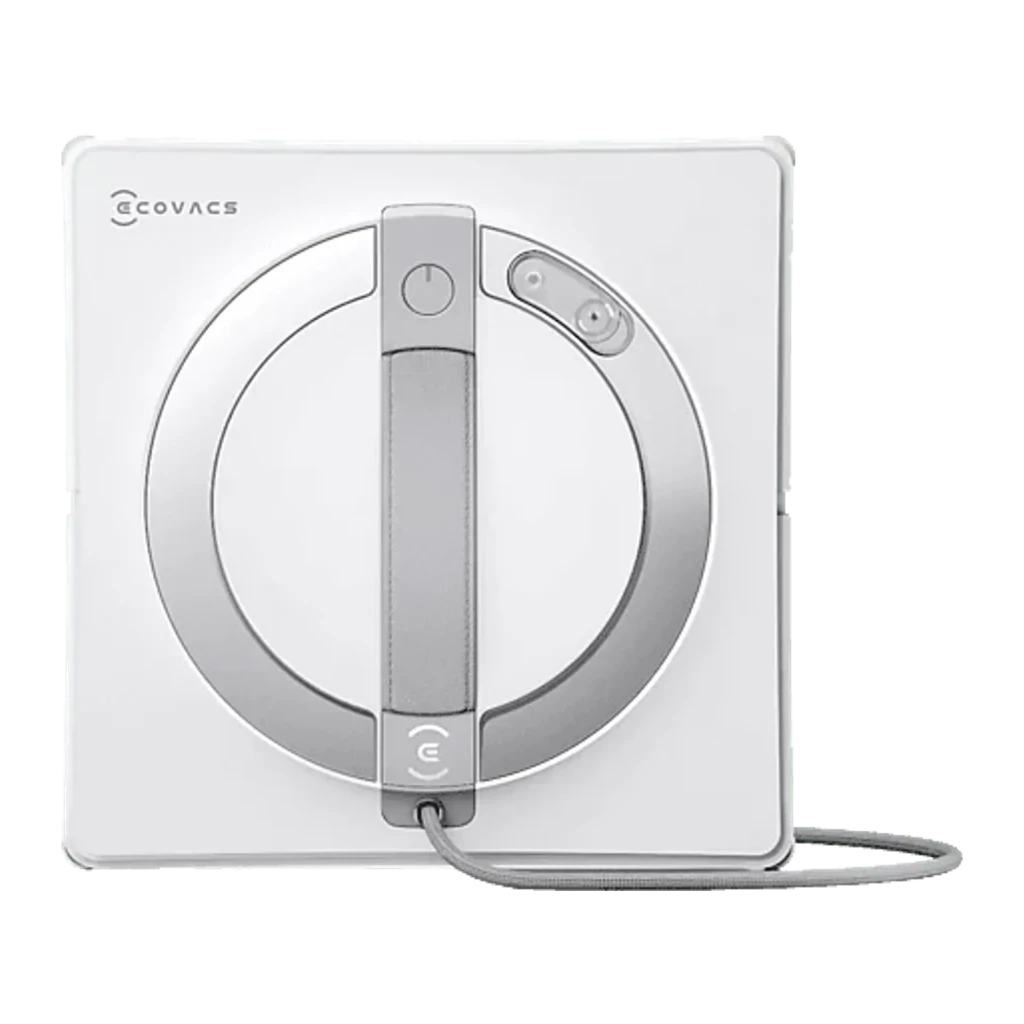 Ecovacs Winbot W2S Omni blanc, kit vue latérale: station de base et robot lave-vitres de face avec pad circulaire argenté - Ítem1