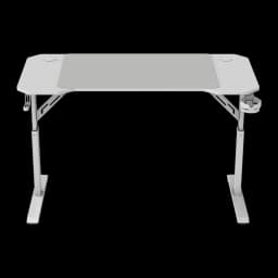 Mars Gaming MGD-ERGO120 120x60cm Blanco, vista frontal: tablero completo, dos patas simétricas, portavasos y gancho