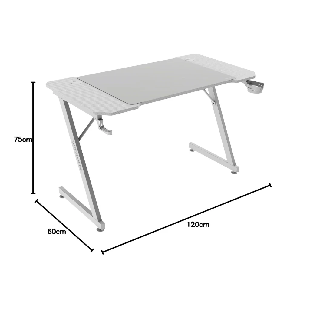 Mars Gaming Mesa Gaming MGD-ERGO120 120x60cm Branco, vista lateral: superfície texturizada, pernas reguláveis, porta-copos e - Item4