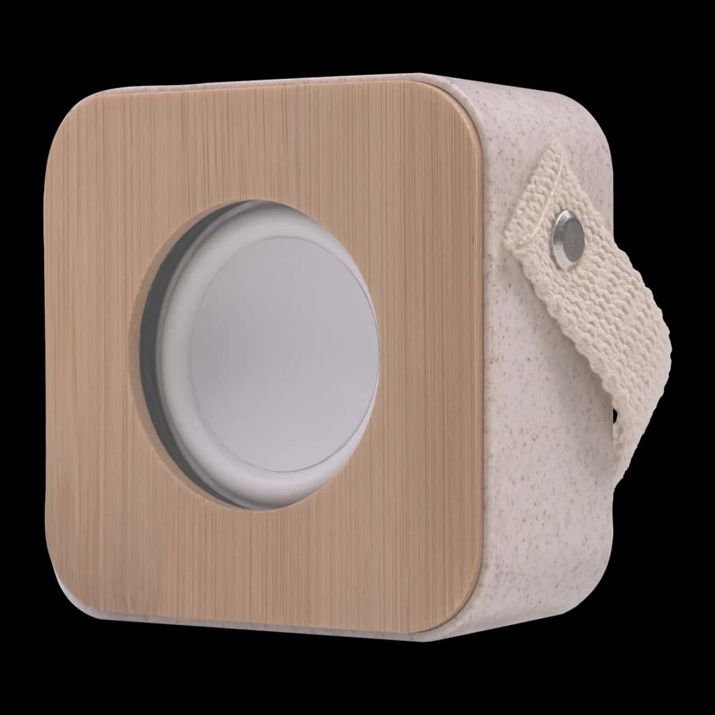 Mars Gaming MS-ECO Ecologic BT 5.1 Bamboo gris, vista frontal centrada: panel de bambú y altavoz circular, asa lateral