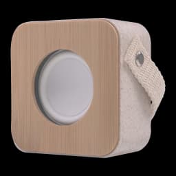 Mars Gaming MS-ECO Ecologic BT 5.1 Bamboo gris, vista frontal centrada: panel de bambú y altavoz circular, asa lateral