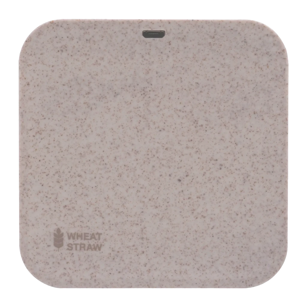 Mars Gaming MS-ECO Ecologic BT 5.1 Bamboo gris, vista frontal en ángulo: panel de bambú, altavoz circular y asa textil - Ítem2