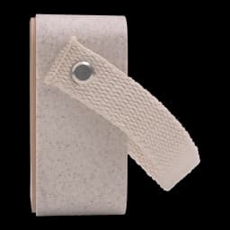 Mars Gaming MS-ECO Ecologic BT 5.1 Bamboo gris, vista lateral: detalle del asa textil con remache metálico y cuerpo wheat