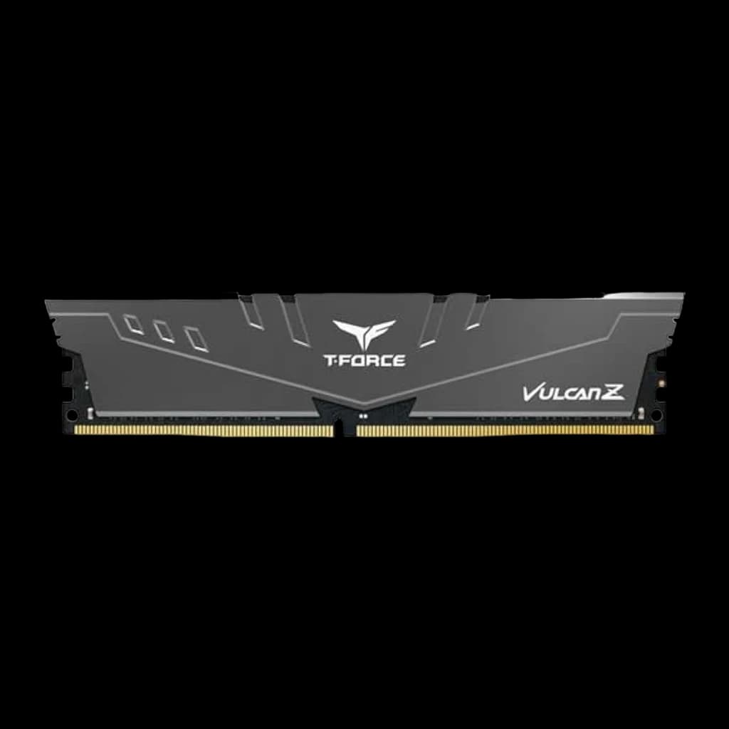 Team Group T-Force Vulcan Z 16GB DDR4 3200MHz Cinza, vista frontal: dissipador cinza com logo T-Force e contatos dourados