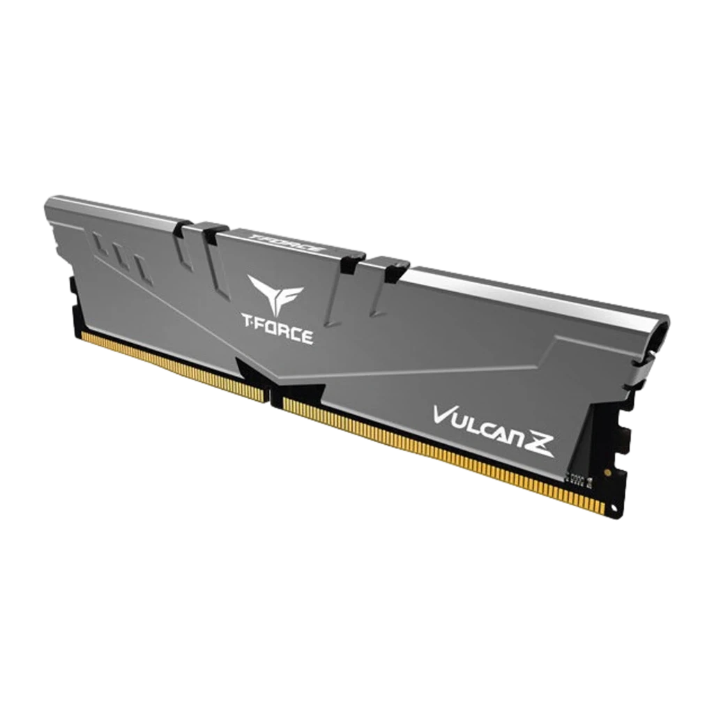 Team Group T-Force Vulcan Z 16GB DDR4 3200MHz Cinza, vista frontal: dissipador cinza com logo T-Force e contatos dourados - Item1