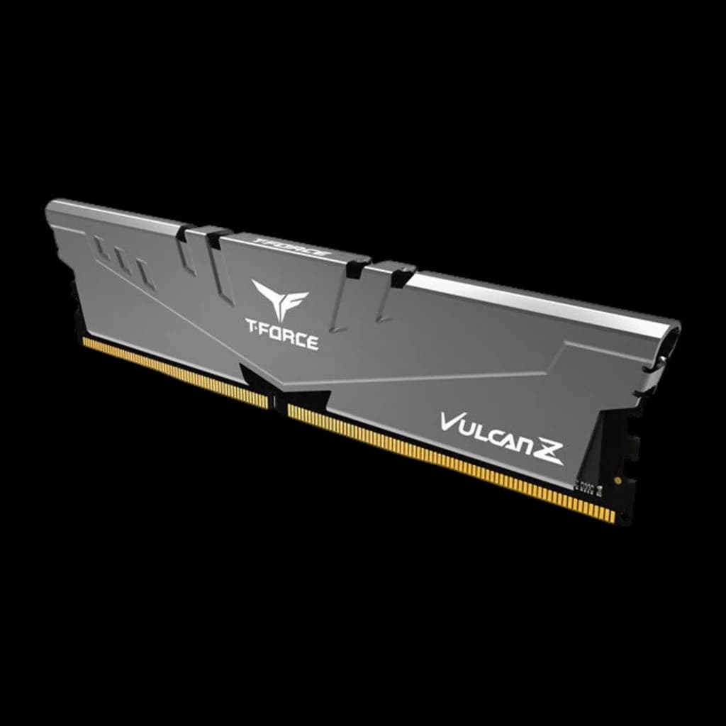 Team Group T-Force Vulcan Z 16GB DDR4 3200MHz Cinza, vista em ângulo: perfil do dissipador cinza com textura e ranhuras