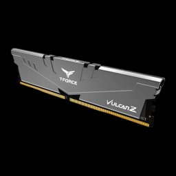 Team Group T-Force Vulcan Z 16GB DDR4 3200MHz Cinza, vista em ângulo: perfil do dissipador cinza com textura e ranhuras