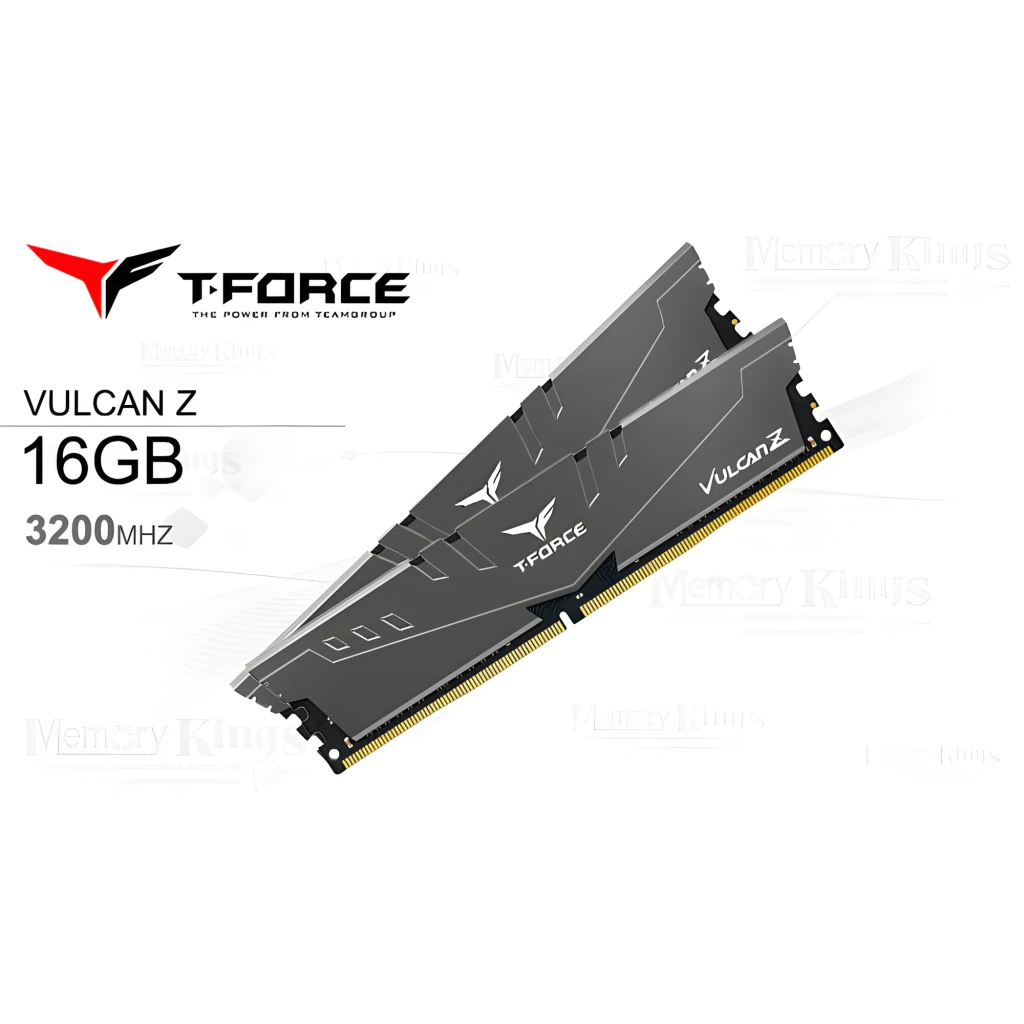 Team Group T-Force Vulcan Z 16GB DDR4 3200MHz Cinza, vista frontal: dissipador cinza com logo T-Force e contatos dourados - Item2