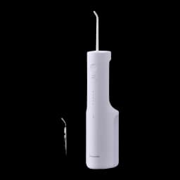 Panasonic Irrigateur buccal sans fil EW-DJ26 violet, vue de face: corps entier avec buse, boutons et accessoire