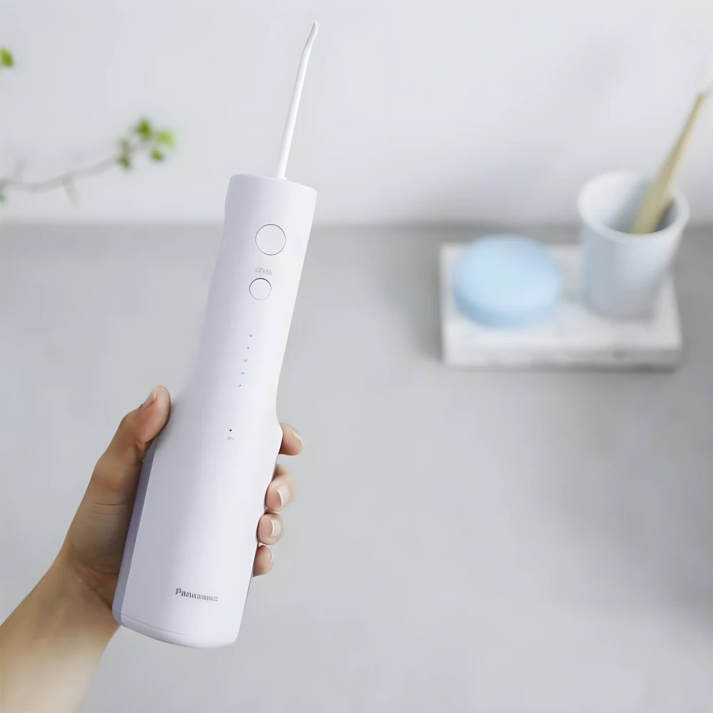 Panasonic Irrigateur buccal sans fil EW-DJ26 violet, vue de face: corps entier avec buse, boutons et accessoire - Ítem3