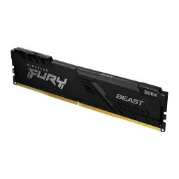 Kingston Fury Beast DDR4 64GB noir, vue en perspective: module unique avec dissipateur noir texturé, logo FURY BEAST et