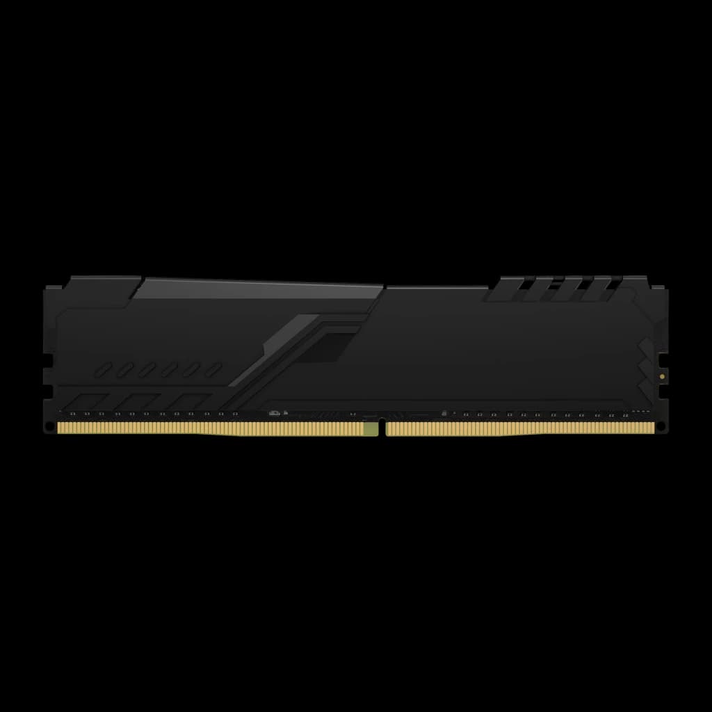 Kingston Fury Beast DDR4 64GB Noir, vue latérale: dissipateur noir mat avec rainures et contacts dorés visibles