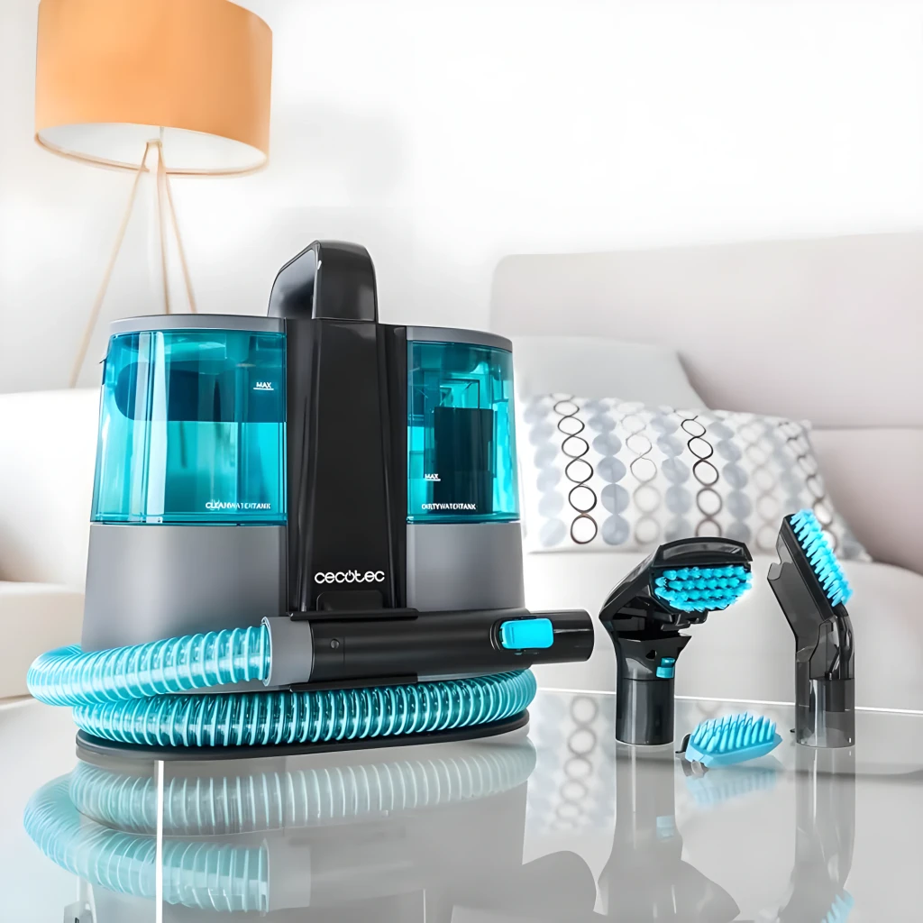 Cecotec Conga 4000 Carpet&Spot Clean XL cinzento, vista lateral: depósito transparente, mangueira e acessórios incluídos - Item7