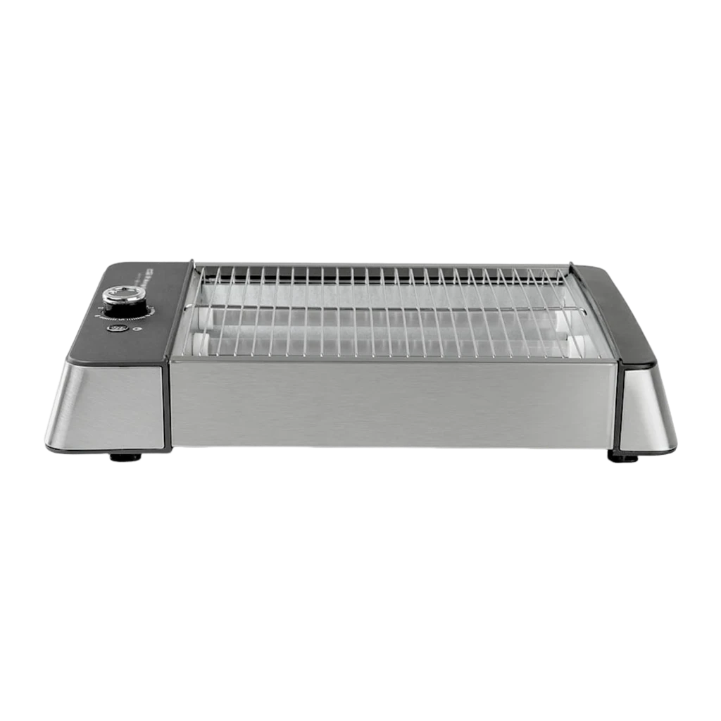Orbegozo Grille-pain TO 2030 600W Argent, vue en perspective: résistances allumées, grille et bouton rotatif sur corps en - Ítem1