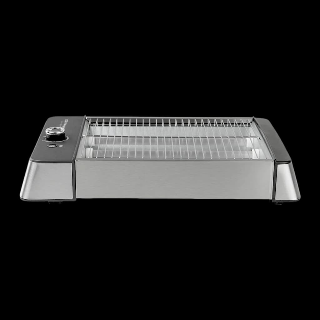Orbegozo Grille-pain TO 2030 600W Argent, vue de face: grille supérieure ouverte éteinte, corps en acier inoxydable et
