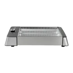 Orbegozo Grille-pain TO 2030 600W Argent, vue de face: grille supérieure ouverte éteinte, corps en acier inoxydable et