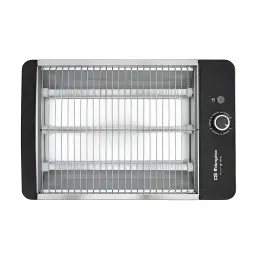 Orbegozo Grille-pain TO 2030 600W Argent, vue de face: grille métallique intérieure, résistances et bouton rotatif latéral