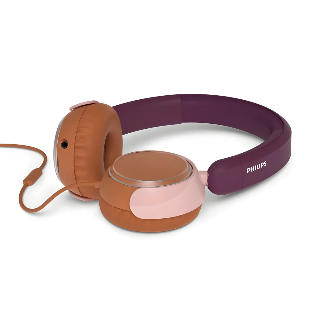 Philips TAK2000MP/00 auriculares niños púrpura, vista lateral: diadema púrpura, almohadillas rosa y marrón con cable - Ítem1