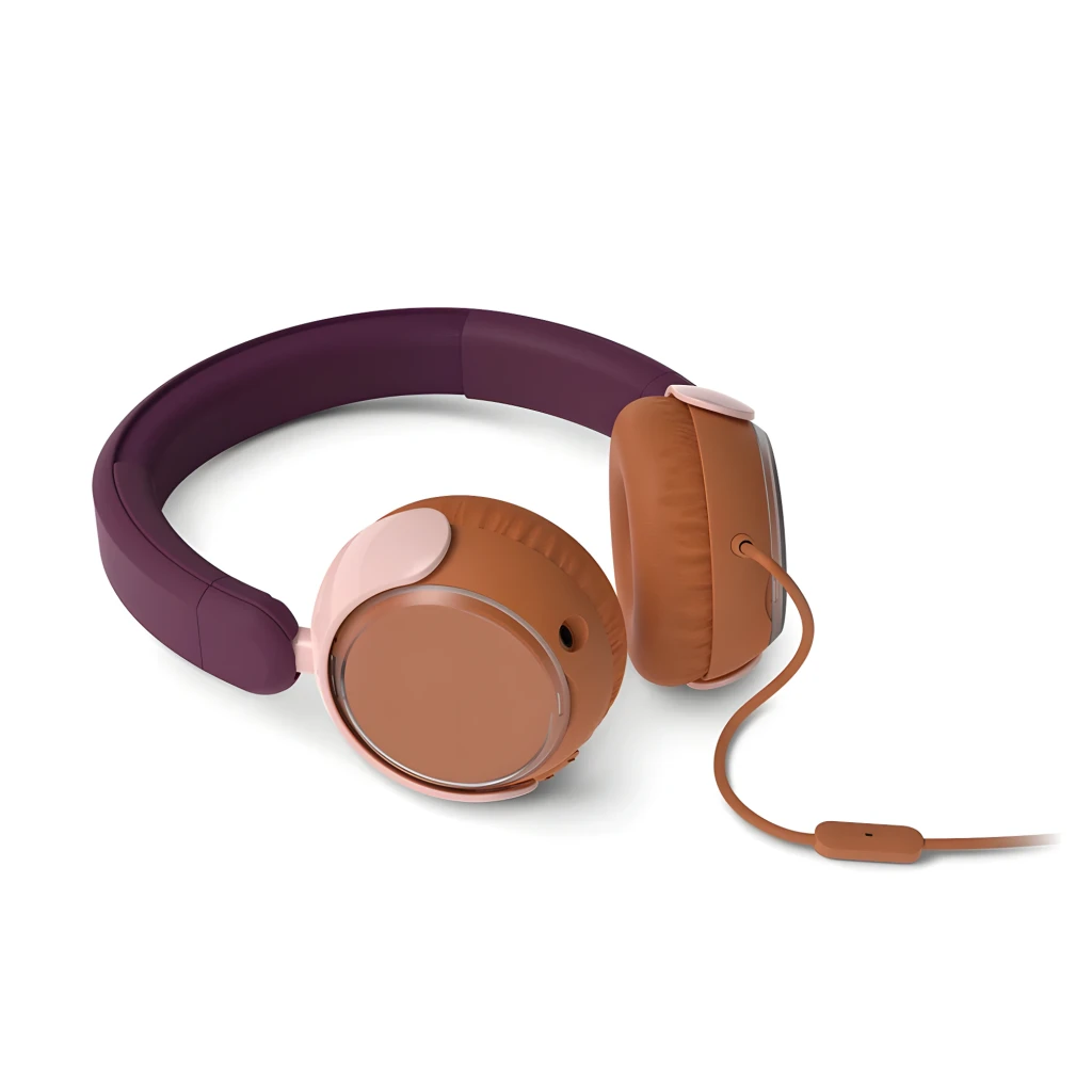 Philips TAK2000MP/00 auriculares niños púrpura, vista lateral: diadema púrpura, almohadillas rosa y marrón con cable - Ítem2