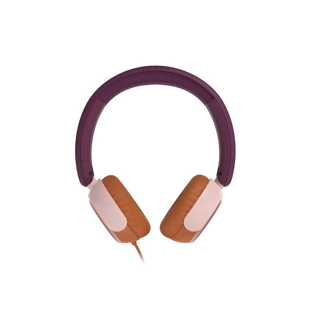 Philips TAK2000MP/00 auscultadores crianças púrpura, vista frontal: arco púrpura, almofadas rosa e castanho, cabo