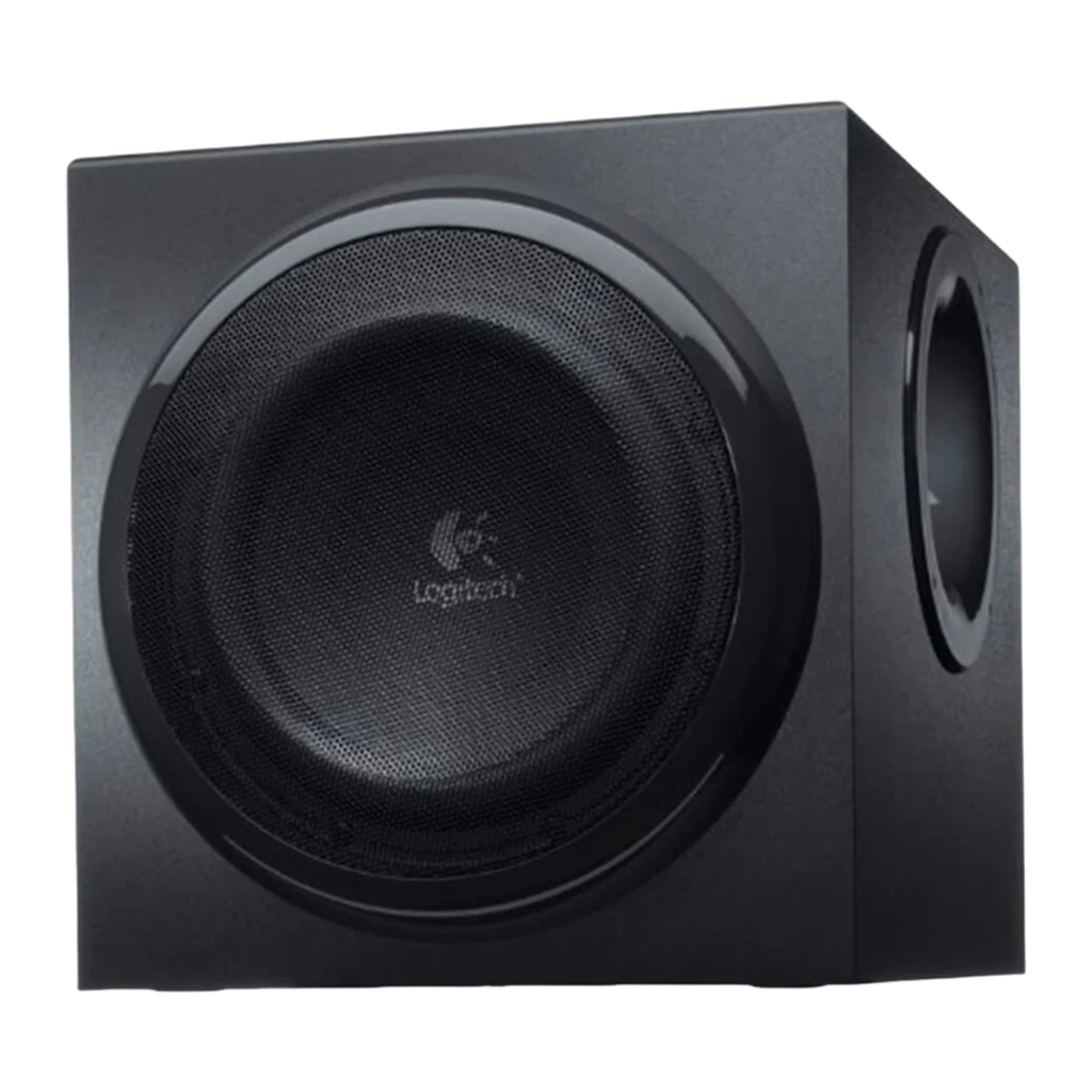 Logitech Z906 5.1 500W Negro, vista frontal: subwoofer central, 5 satélites, consola de control y mando a distancia - Ítem4