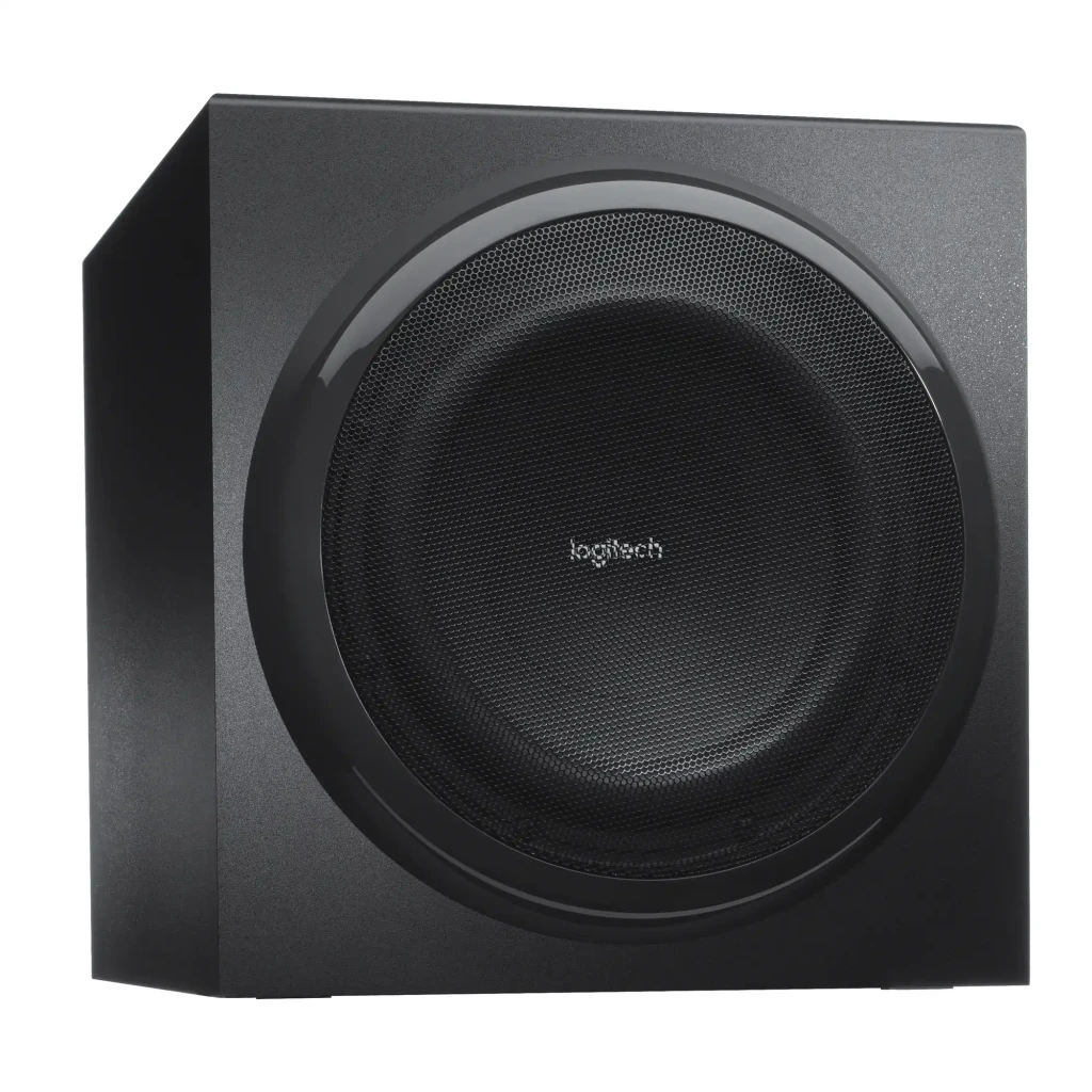 Logitech Z906 5.1 500W Negro, vista frontal: subwoofer central, 5 satélites, consola de control y mando a distancia - Ítem8