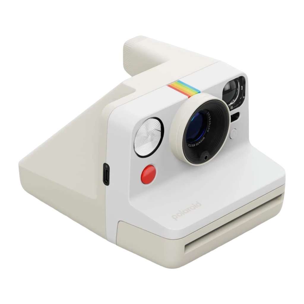 Polaroid Now Generation 3 Blanco, vista frontal: objetivo autofocus, flash, botón rojo y ranura de salida de fotos - Ítem1