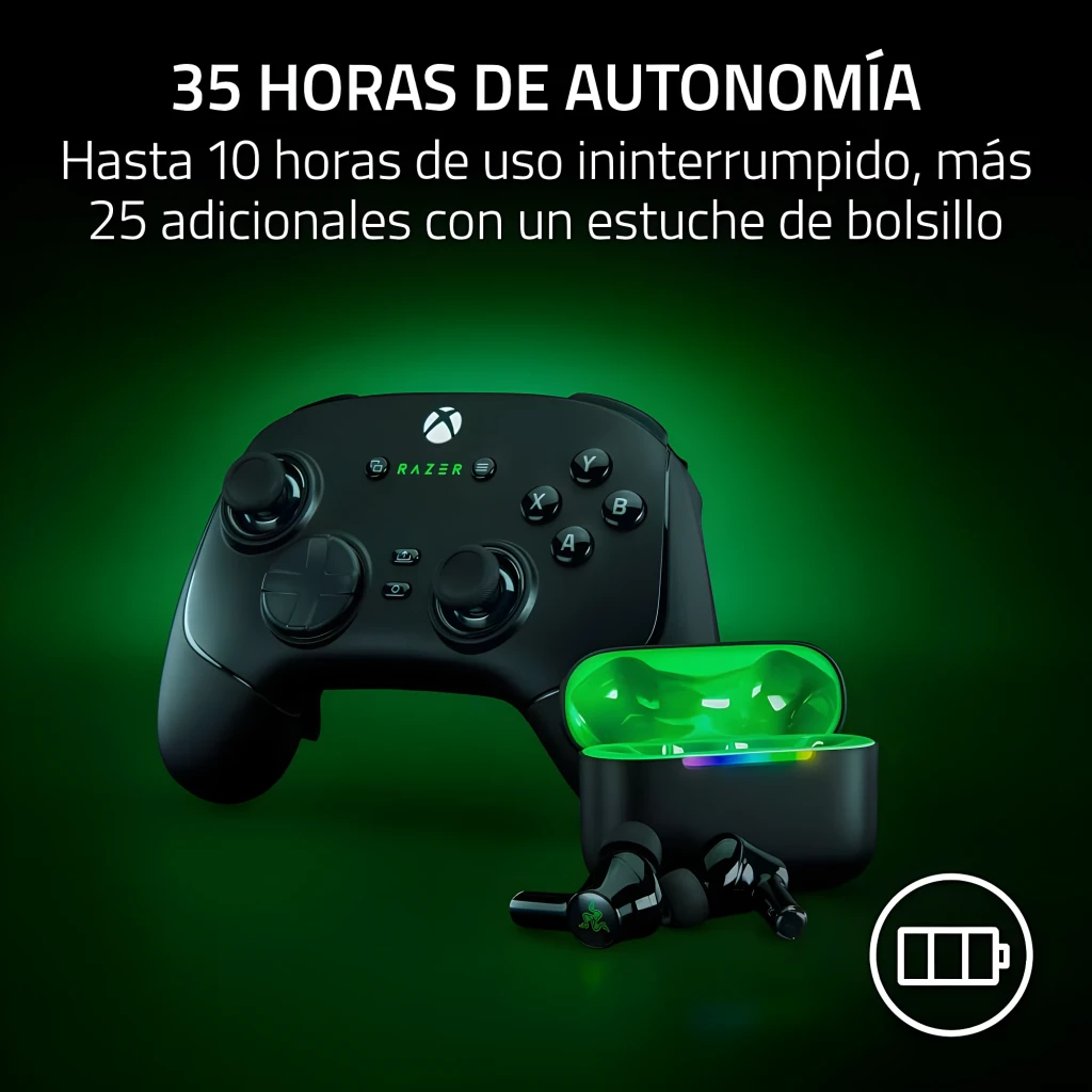 Razer Hammerhead V3 X HyperSpeed for Xbox Noir, vue latérale: étui ouvert intérieur vert avec LED RGB et écouteur droit - Ítem5