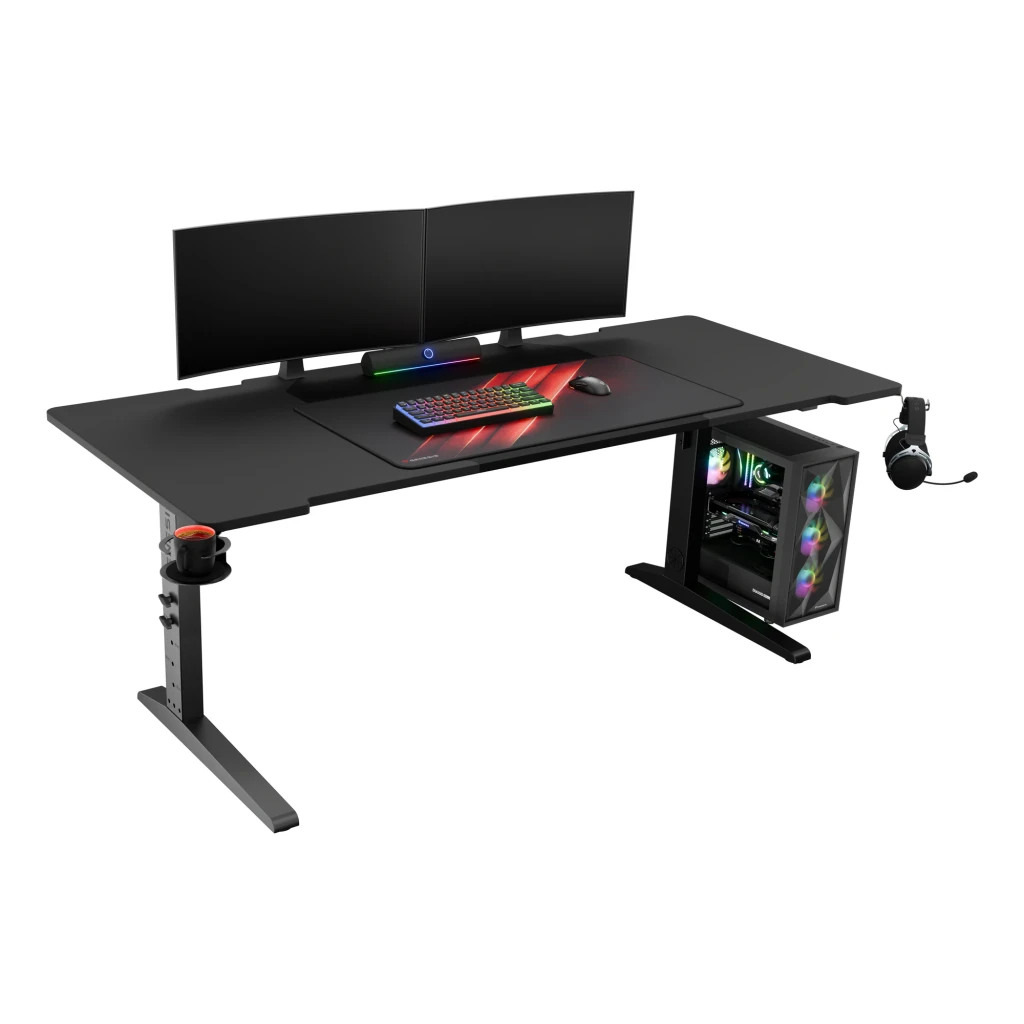 Genesis Mesa Gaming Holm Modular 180 RGB Preto 180x75 cm, vista frontal: tampo modular, porta-copos e gancho para - Item3