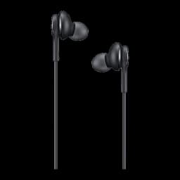 Samsung Auriculares AKG USB-C negro, vista frontal: ambos auriculares in-ear con almohadillas y cables negros