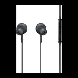 Samsung Auriculares AKG USB-C negro, vista frontal: ambos auriculares in-ear con cable y mando en línea con botones de