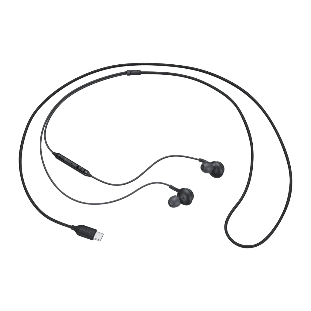 Samsung Auriculares AKG USB-C negro, vista general: auriculares in-ear con cable, mando en línea y conector USB-C