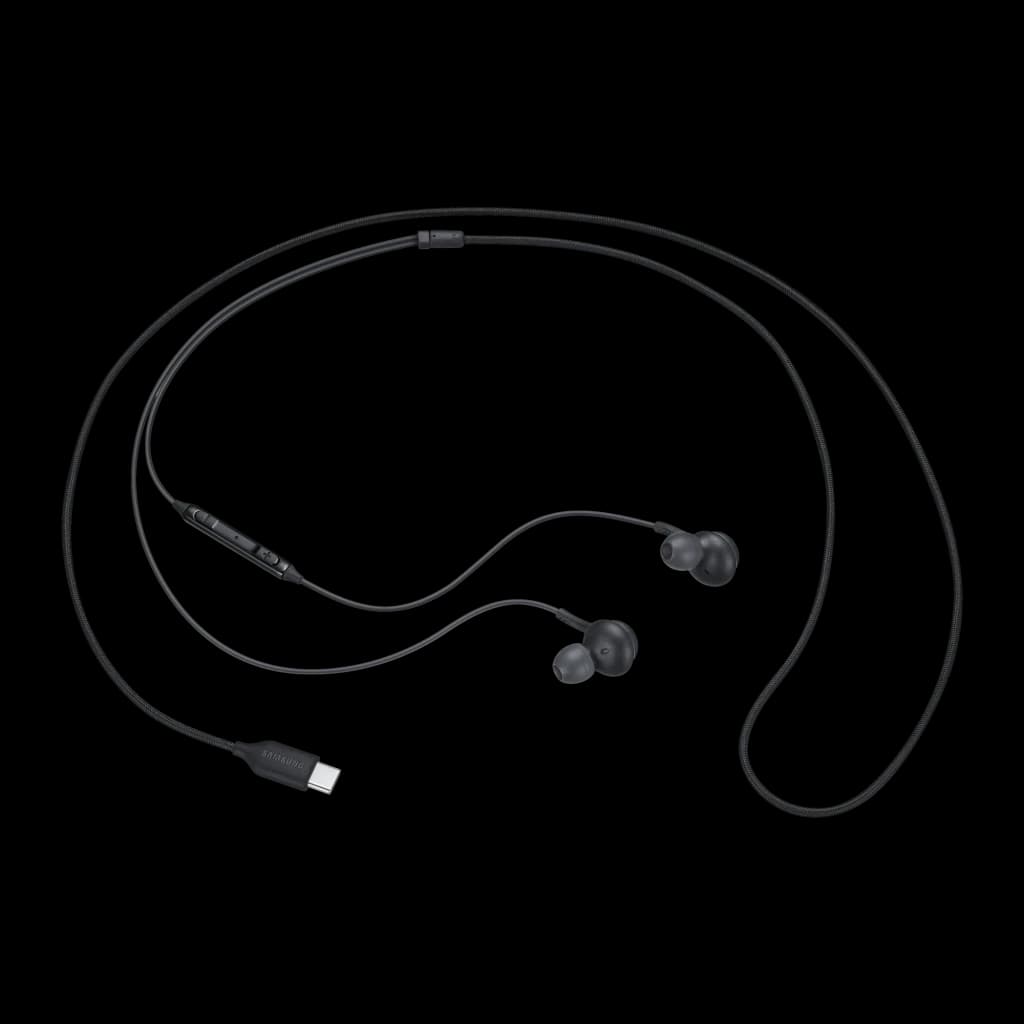 Samsung Auriculares AKG USB-C negro, vista general: auriculares in-ear con cable, mando en línea y conector USB-C