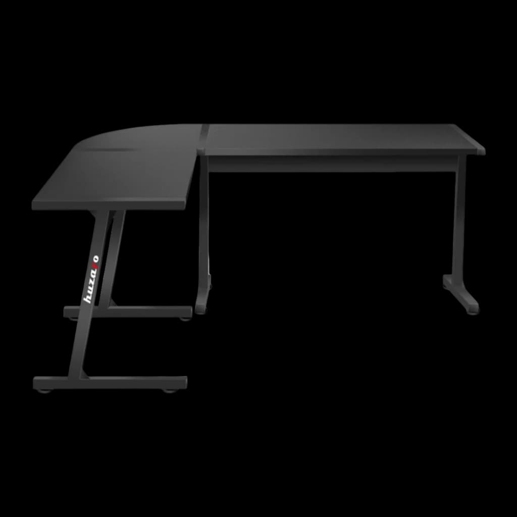 Huzaro Mesa gaming Hero 6.0 Negro, vista lateral izquierda: forma en L y estructura de patas metálicas negras