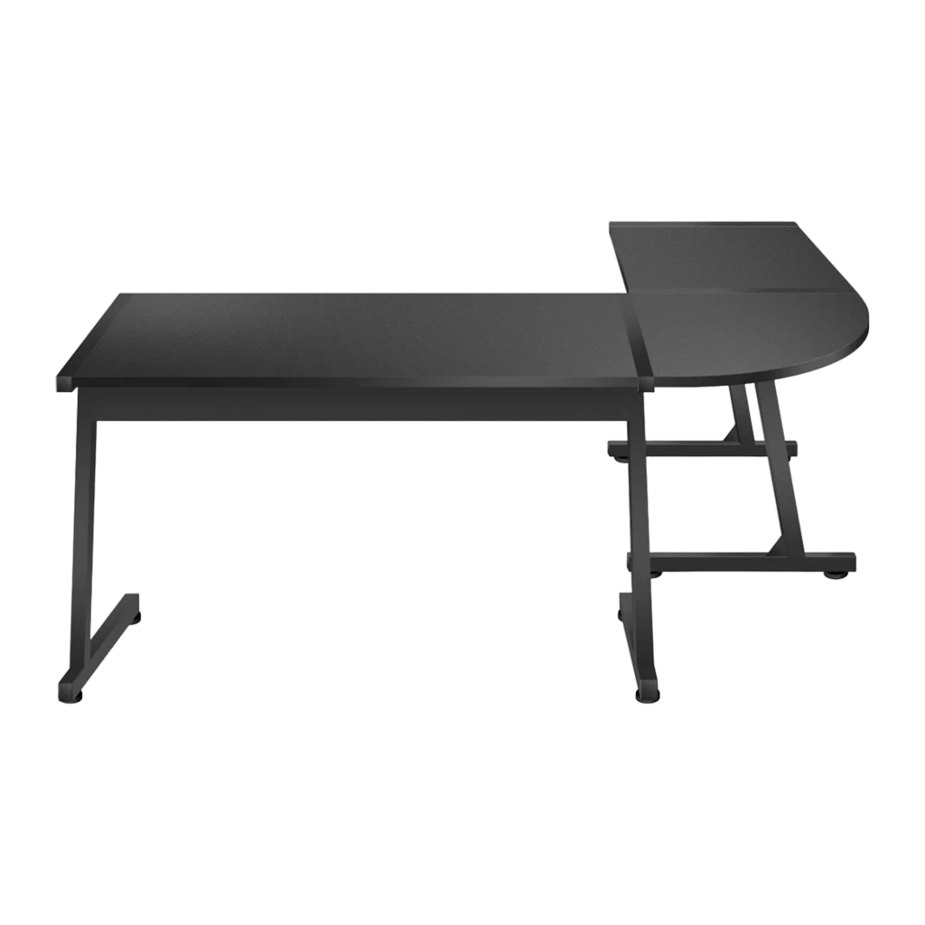 Huzaro Bureau gaming Hero 6.0 Noir, vue en perspective: plateau en L texture carbone et pieds en T - Ítem3