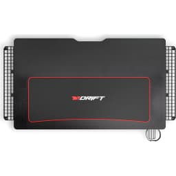 Drift Mesa Gaming DZ75 negro rojo, vista superior: superficie carbono, alfombrilla integrada con borde rojo y logo Drift,